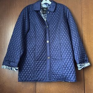 Dennis Basso NWT Sz XS Navy SILK Quilted Lightweight Car Coat Jacket w/Pockets